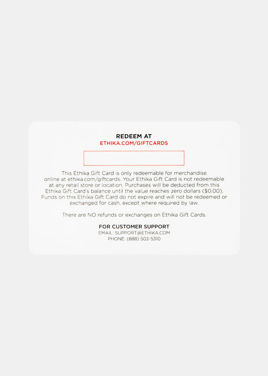 Ethika Gift card $100 Physical Gift Card